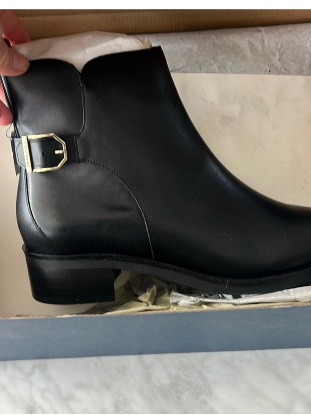 Cole Haan Classic Black Leather Ankle Boots with Buckle